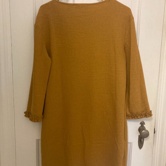 Cynthia Rowley Ochre Mustard Yellow Stretch Dress with Frills - Picture 5 of 5